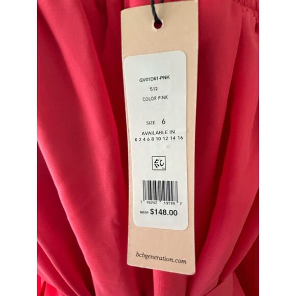 NWT BCBGeneration Pink Ruffle Off the Shoulder Dress Size 6 - Picture 5 of 11